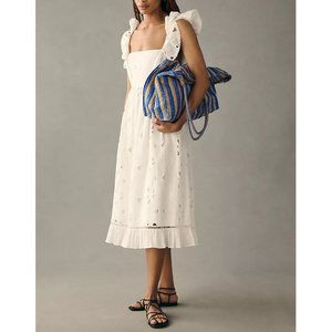 Anthropologie Forever That Girl Tie-Back Ruffled Eyelet Dress White - Medium